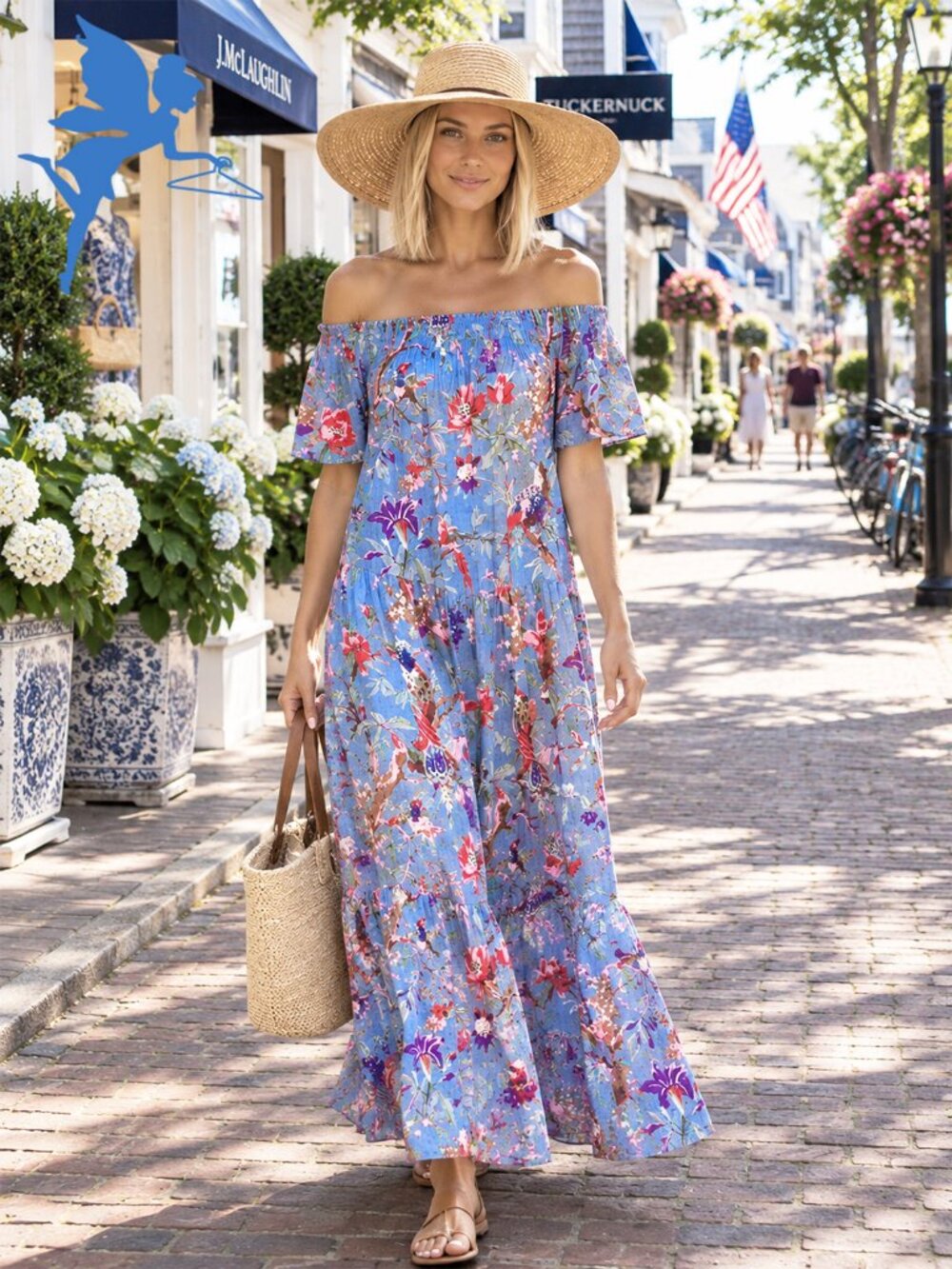 GUADALUPE Blue Momposina Raven Bird Print Dress